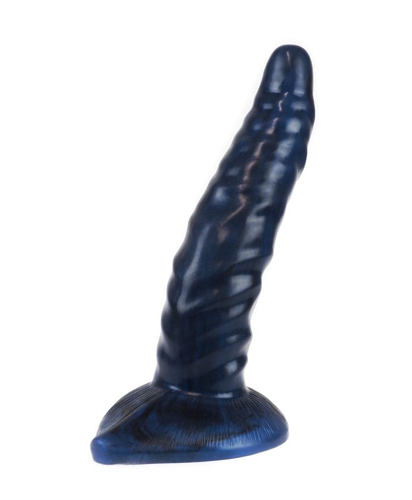 Deep navy blue Alien Tentacle with spiral ridges and suction cup base, front view