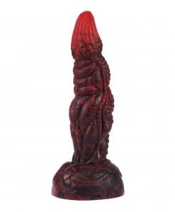 Three-quarter angle of the Drodong Dragon Dildo highlighting the tapered tip and bulging ridges