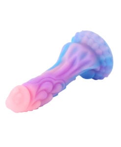 Front view of the Fairy Dragon Dildo showing the glitter-embedded pastel silicone and base