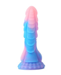 Top-down angle of the Fairy Dragon Dildo showing the tapered form and pastel colouring