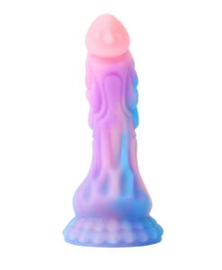 Angled view of the Fairy Dragon Dildo highlighting the purple to blue gradient at the base