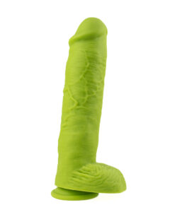 Side profile of The Incredible Dong showing the chartreuse green colour and realistic shape