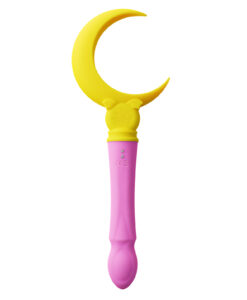 Rear angle of the Moon Wand Vibrator showing the smooth pink silicone shaft and base