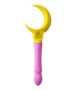 Side profile of the Moon Wand Vibrator displaying the full pink and yellow kawaii design
