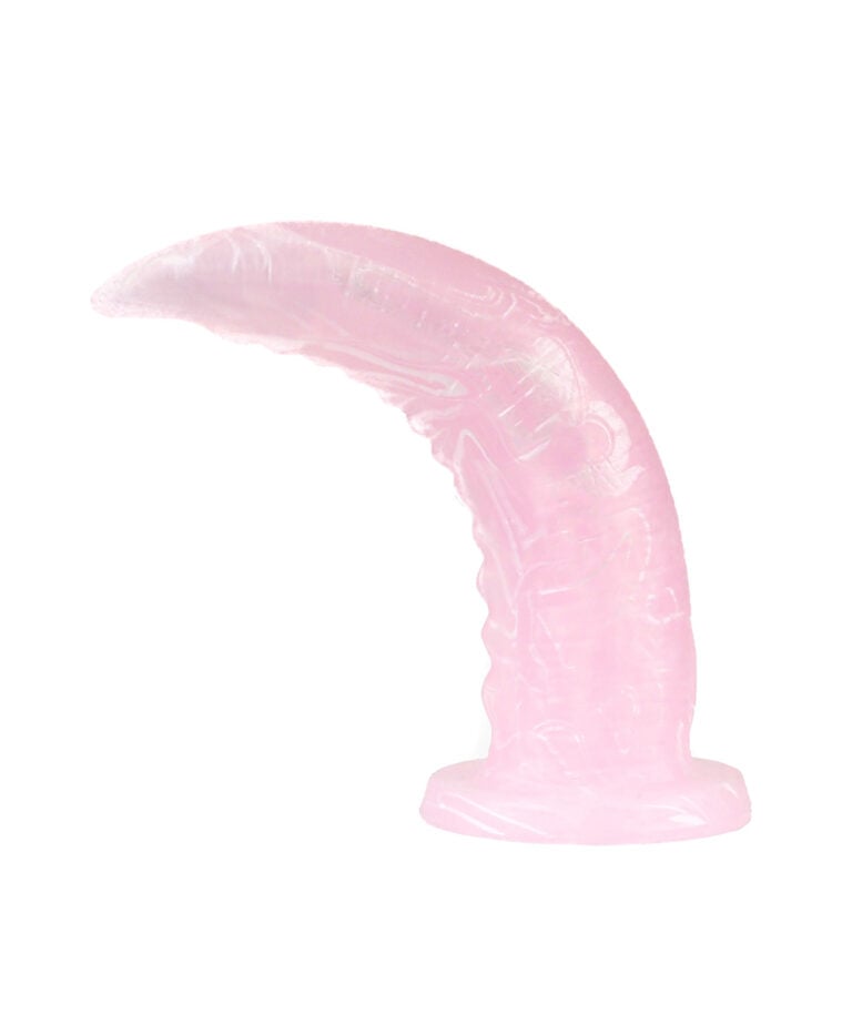 Translucent pink Pink Pincer Tentacle with curved hook shape and scaled texture, side profile