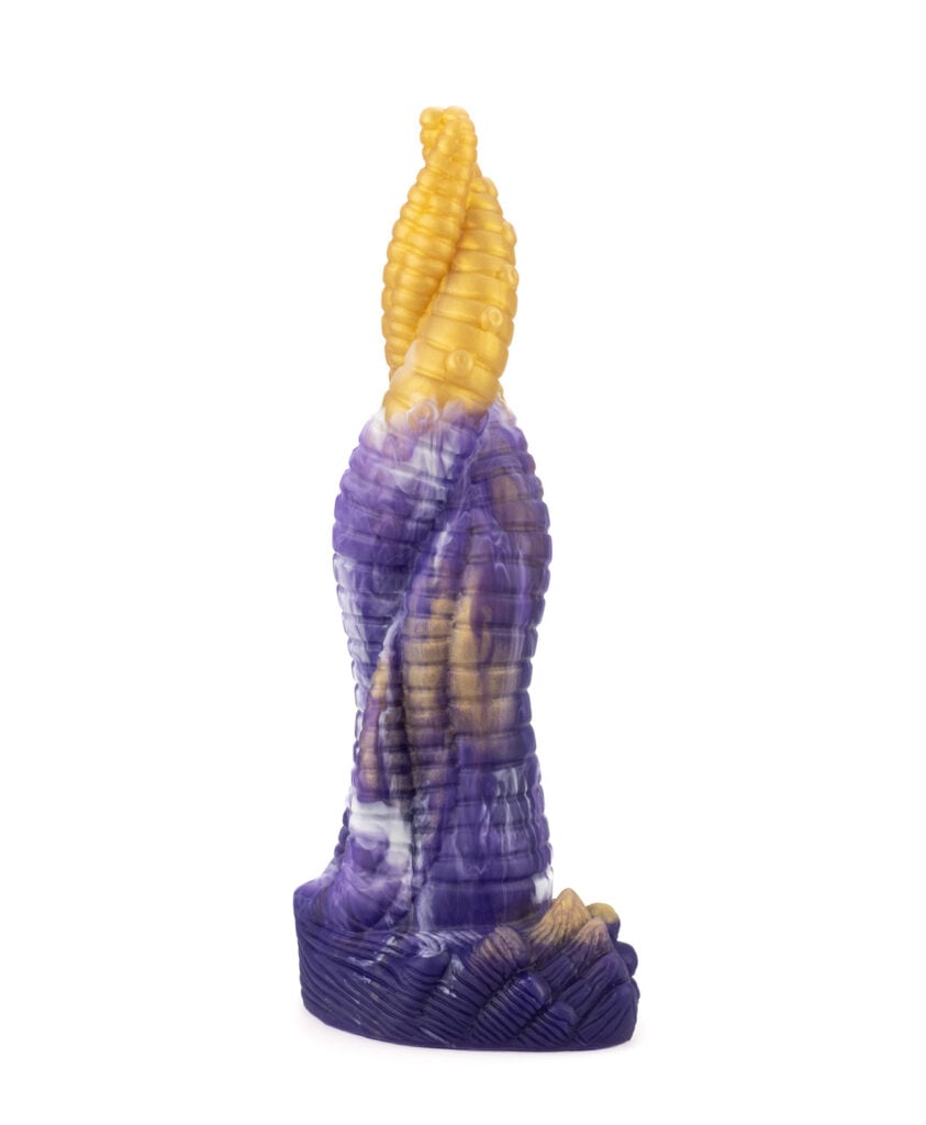 Amethysta Tentacle Dildo with purple, white and amber marbling, sucker texture and tapered tip