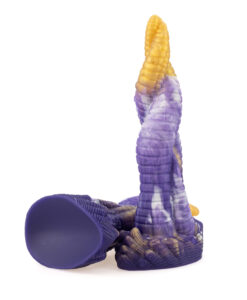 Two Amethysta Tentacle Dildos shown side by side, one upright and one on its side