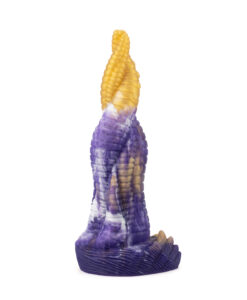 Close-up of the Amethysta Tentacle Dildo tip showing purple and white marbling with gold accents