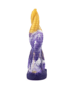 Side profile of the Amethysta Tentacle Dildo displaying sucker texture and purple gradient