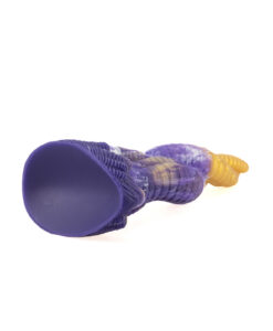 Angled view of the Amethysta Tentacle Dildo highlighting the ridged segments and base