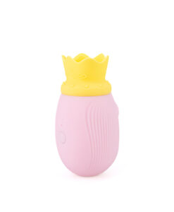 Close-up of the Princess Peachy Stimulator yellow crown top and control button detail