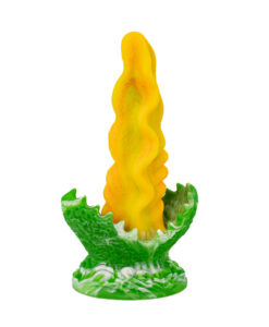 Angled view of Audrey the Monster Dildo from the back showing base and shaft curvature