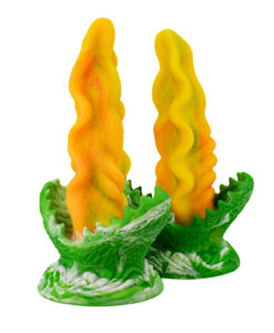 Close-up of Audrey the Monster Dildo green base sculpted like an open monster mouth