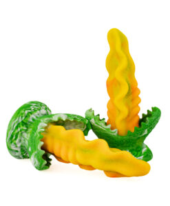 Top-down view of the Audrey Monster Dildo showing the spiralling tentacle shaft from above