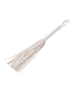 White leather flogger with wrapped handle and wrist loop from the Nurse Bondage Kit