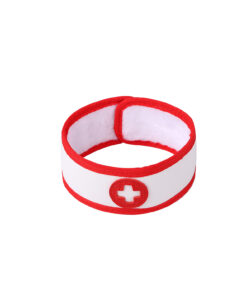 White nurse costume headband with red cross emblem from the Nurse Bondage Kit