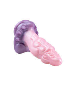 Back view of the Fae King Dragon Dildo displaying the suction cup base and purple silicone finish