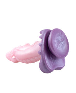 The Fae King Dragon Dildo shown at an angle highlighting the pearlescent pink and lavender tones