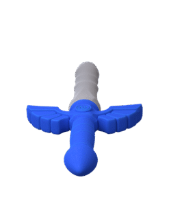 Top-down view of the Master Vibe Sword Dildo base showing wing flanges and gray ribbed shaft