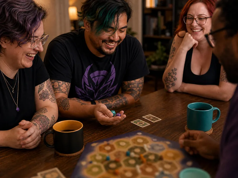 You're Not Alone trust tile: friends around a tabletop game night