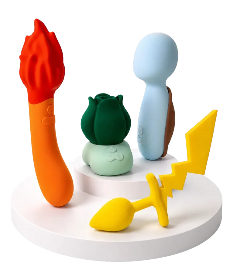 All four Pokemoan collection toys on a white collector pedestal